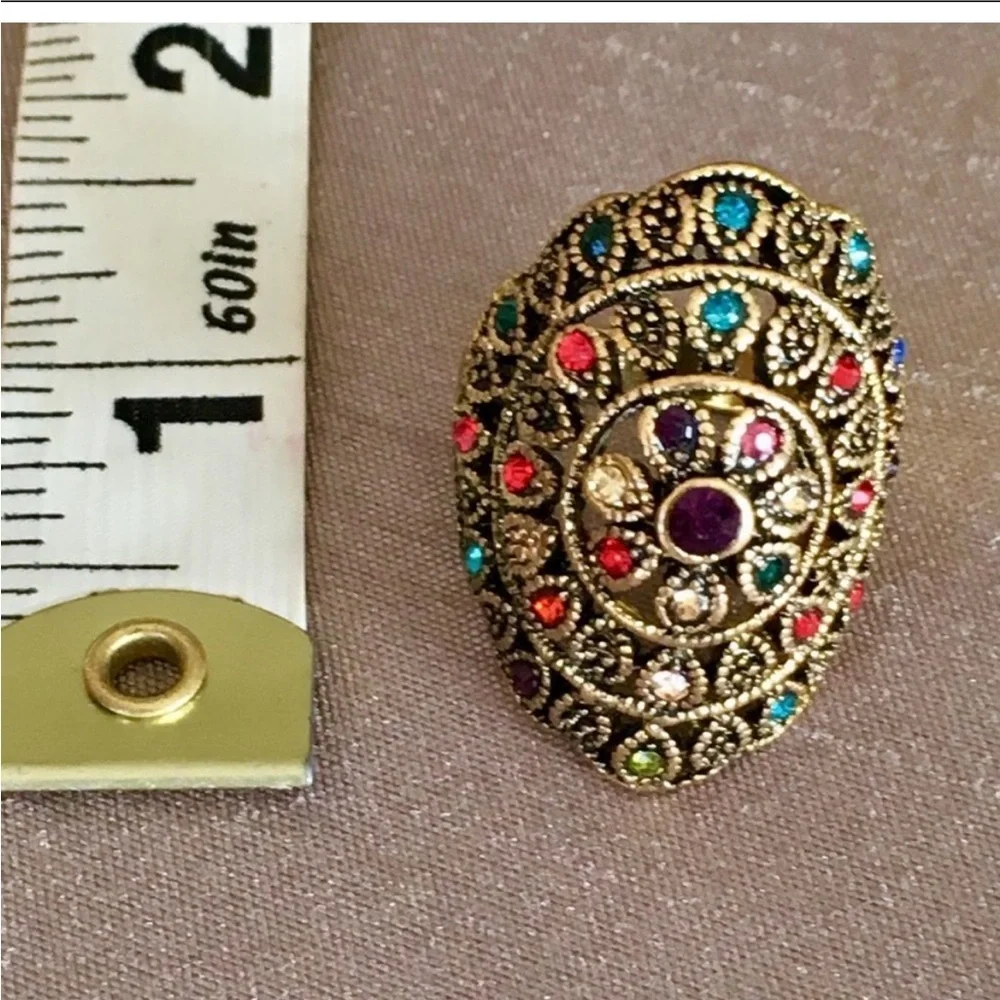 ✨ Turkish Multi Color Crystal Statement Cocktail Ring - Picture 8 of 12